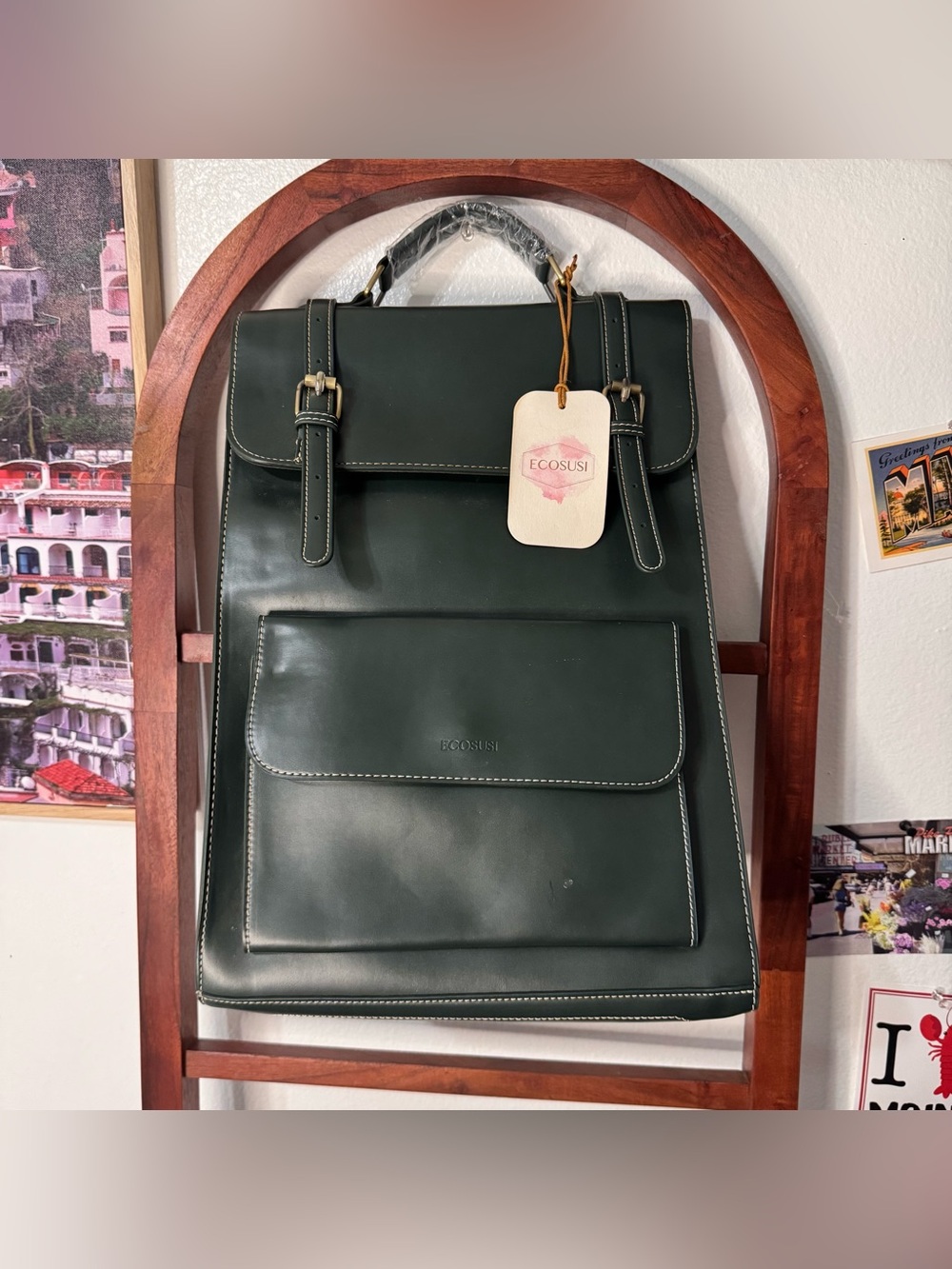 Ecosusi NEW Vintage Green Laptop Backpack PU Leather - Picture 8 of 11